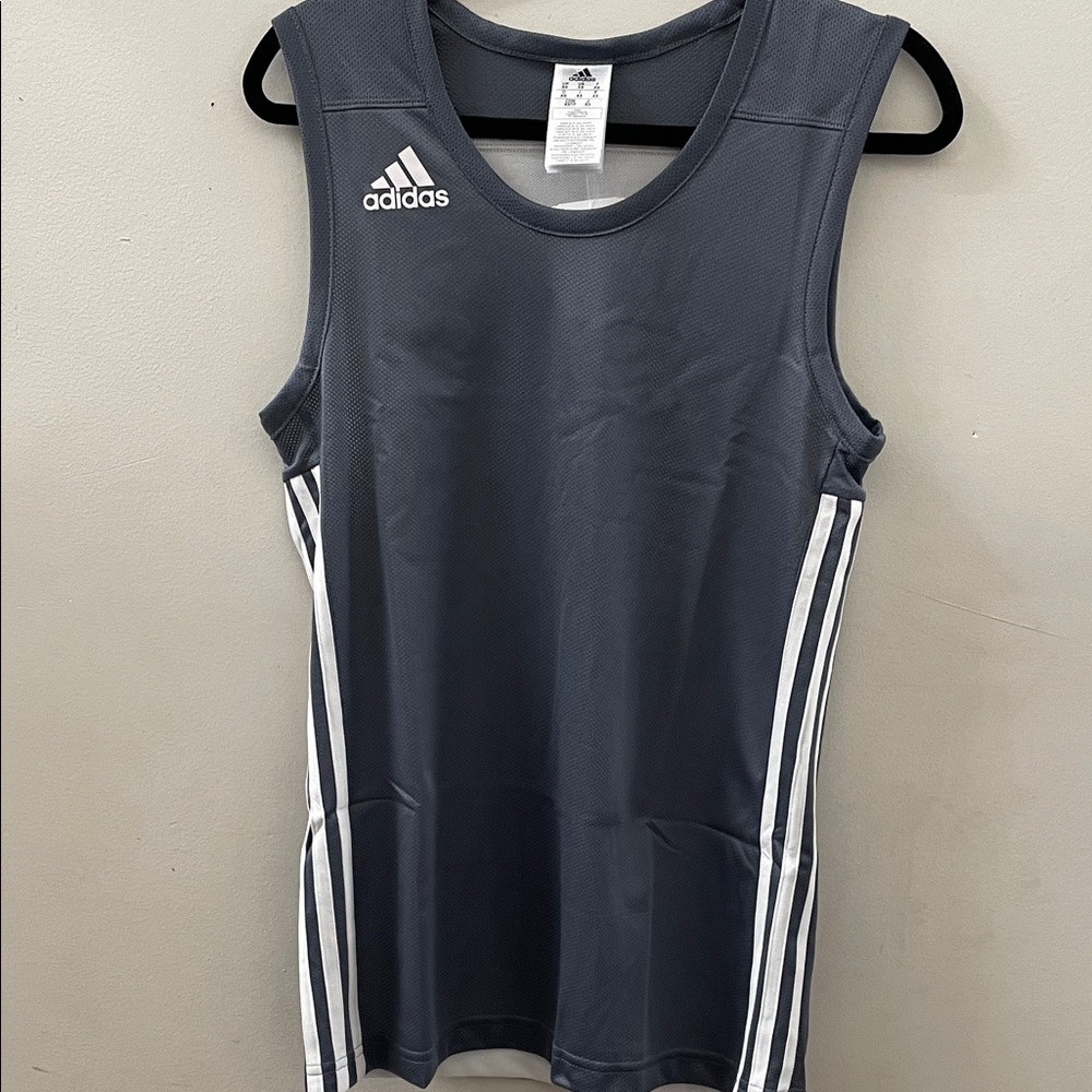 adidas Dark Gray Sleeveless Athletic Tank with White Stripes